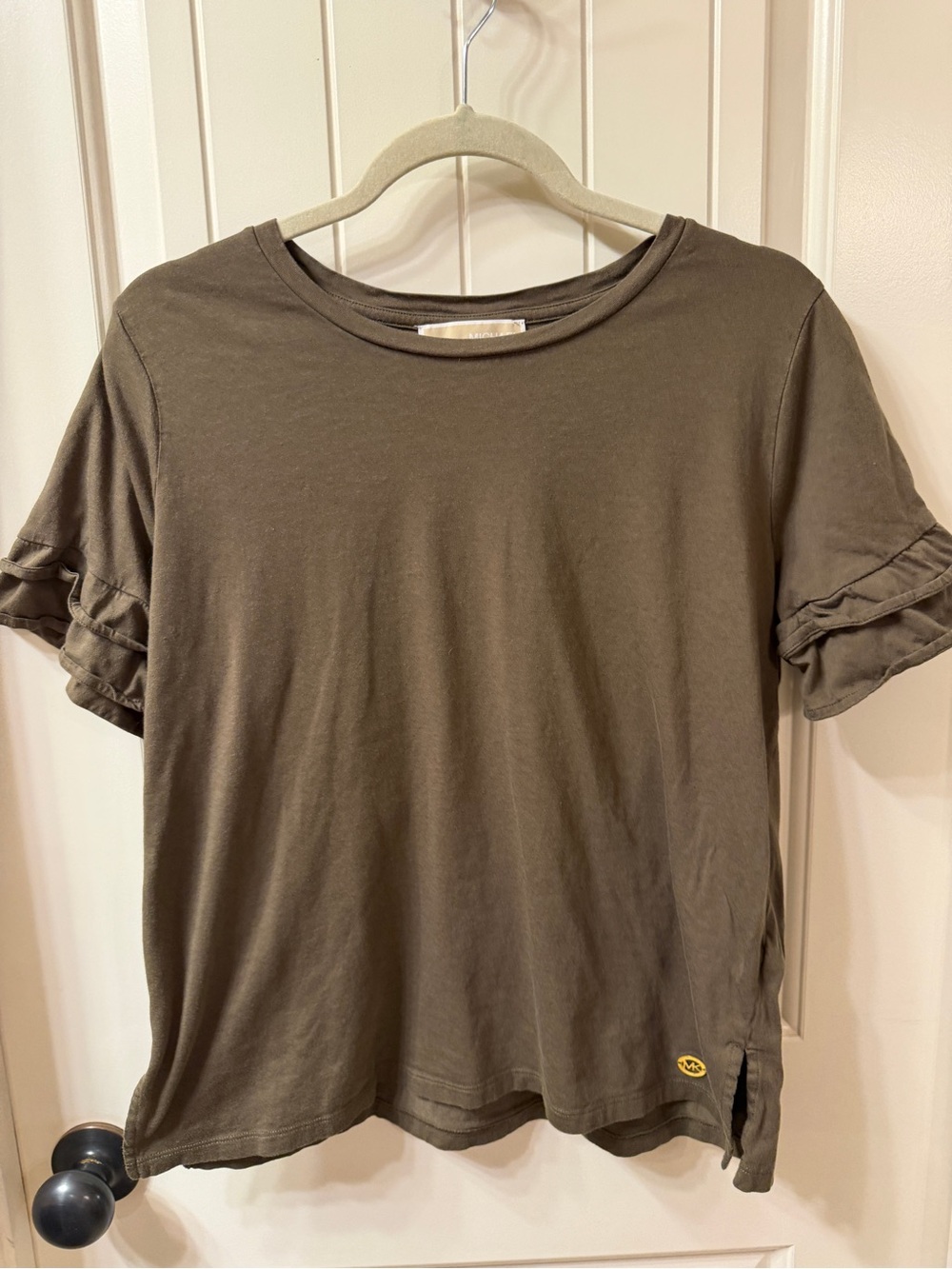 MICHAEL Michael Kors Women’s Large Olive Green Double Ruffle Sleeve T-Shirt Top